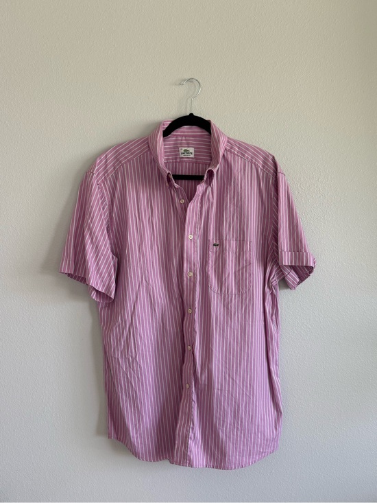 Lacoste Other - Lacoste Men’s Pink and White Striped Short-Sleeve Button-Down Shirt